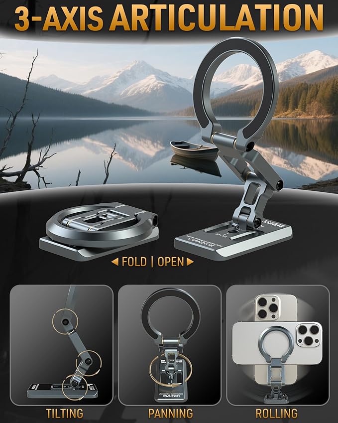 Dual Magnetic Phone Holder Gym Magnetic Stand,Tripod Phone Mount (1/4'' Hole& ARCA-Swiss),Portable Phone Grip for iPhone 12/13/14/15/16/17-Desk/Car/Gym/Golf Cart/Airplane Use Stand (Grey)