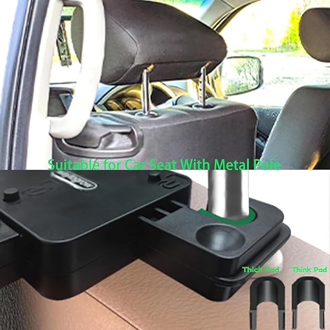 Car Seat Tray Table - Foldable Car Kids Passenger Roadtrip Eating Food Backseat Travel Trays Dinning Working Laptop Desk with Non-Slip Pad/Phone/Tablet Holder