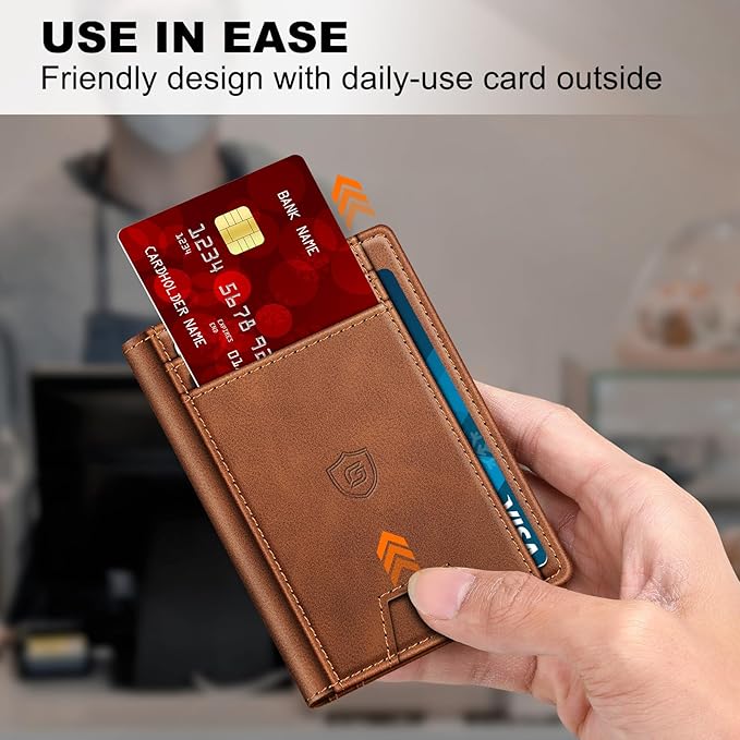 Gtwup Wallet for Men 14-16 Cards, Men's Leather Wallet, Minimalist Thin Card Holder RFID Blocking Money Clip with Simplified Bill Folder & Magnetic Closure, Gifts for Men, Brown