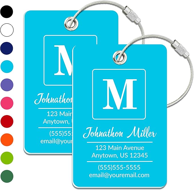 Personalized Luggage Tag | 2 Pack | Custom Luggage Tags for Suitcases | Kids Backpack Tag | 10 Color Options & Choose Font, Font Color