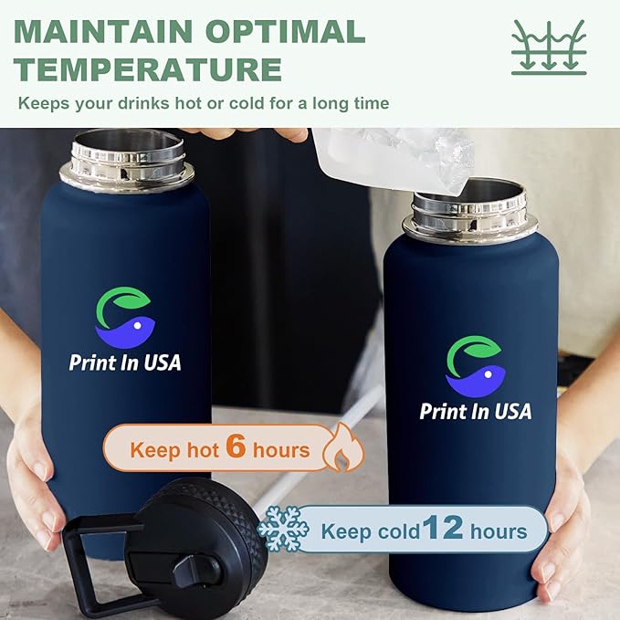 Personalized Custom Print in USA Water Bottle 50Pcs 32oz Stainless Steel Double Wall Coffee Cup with Lid & Straw Insulated Tumbler with Colorful Text Logo Photo