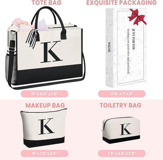 BAGAIL Initial Tote Bag, Personalized Birthday Gifts for Women, Teacher, Friends, Mom, Wedding, Monogrammed Beach Bag