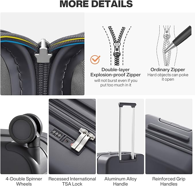 mixi 26 Inch Large Expandable Checked Luggage Suitcases with Spinner Wheels, Hardside Rolling Travel Suitcase PC with TSA Lock & Cover, Rock Gray