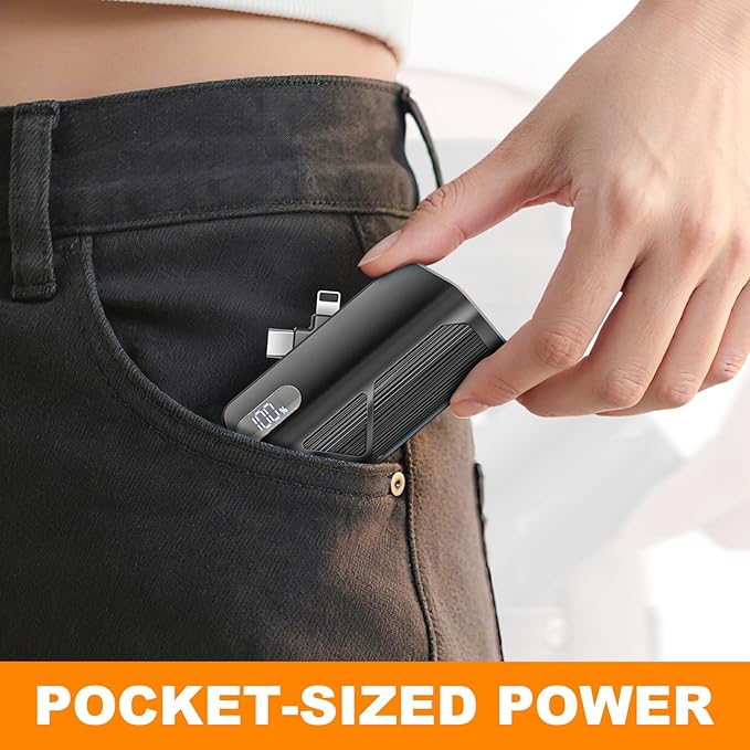 ZBF Mini Portable Charger Power Bank,5000mAh Cell Phone Portable Power PD 20W Fast Charging USB-C, LCD Display Battery Pack for iPhone 14/14 Pro Max/13/13 Pro/12 Pro/11/XS/XR/X/8/7/6 etc (Black)