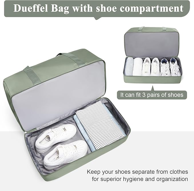 Travel Duffle Bag with Shoe Compartment, XL Weekender Bags for Women, Carry On Overnight Bags for Gym Sports & Business Trips, Water-Resistant Hospital Bag for Labor and Delivery