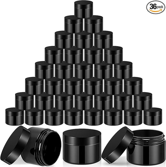 SATINIOR 36 Pieces 2 oz Plastic Jars with Lids Wide Mouth Airtight Reusable Container Acrylic Cosmetic Small Jars for Lotions Ointments Travel Toiletries Creams Make up Storage(Opaque Black)