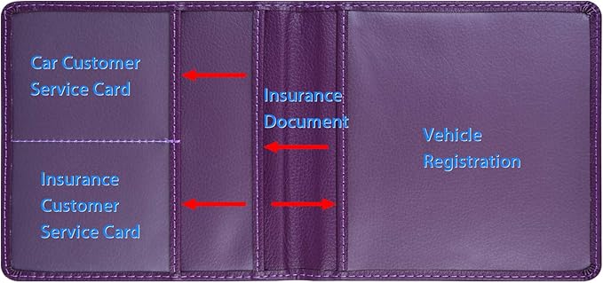 Wisdompro Small Car Registration and Insurance Documents Holder - Premium PU Leather Vehicle Glove Box Paperwork Wallet Case Organizer for ID, Driver's License, Key Contact Information Cards