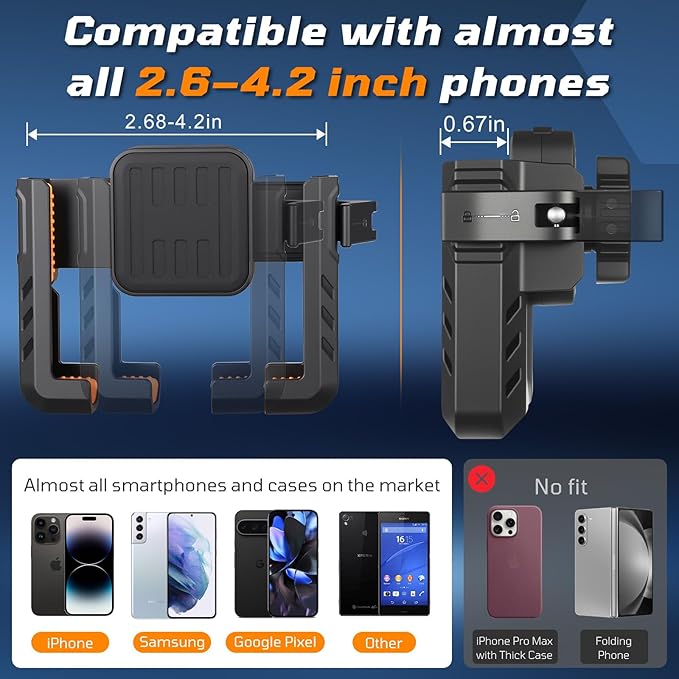Golf Push Cart Phone Holder with Security Double Lock, Hands-Free 360° Rotatable Phone Mount Compatible with Clicgear, Sun Mountain, Caddy, Bag Boy,Golf Push Cart Accessories for Cell Phones