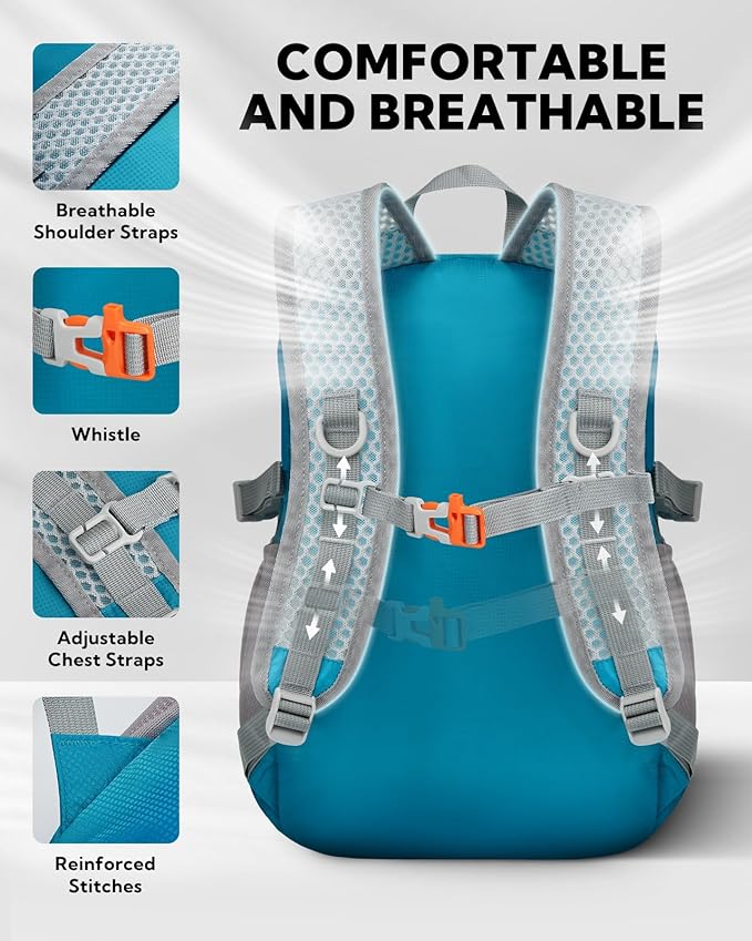 WATERFLY Small Lightweight Packable Backpack: 15L Mini Ultra Light Foldable Travel Daypack with Breathable Shoulder Strap Outdoor Hiking Camping Day Pack for Women Men Blue