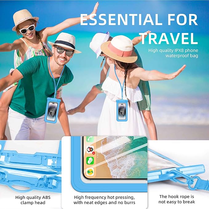 [Up to 6.9"+Up to 8.9" 2 Pack Waterproof Phone Pouch Case,Waterproof Phone Bag for iPhone 17 16 15 14 13 Pro Max Plus Galaxy S25 Ultar,IPX8 Cellphone Dry Bag Beach Travel Essentials-Blue