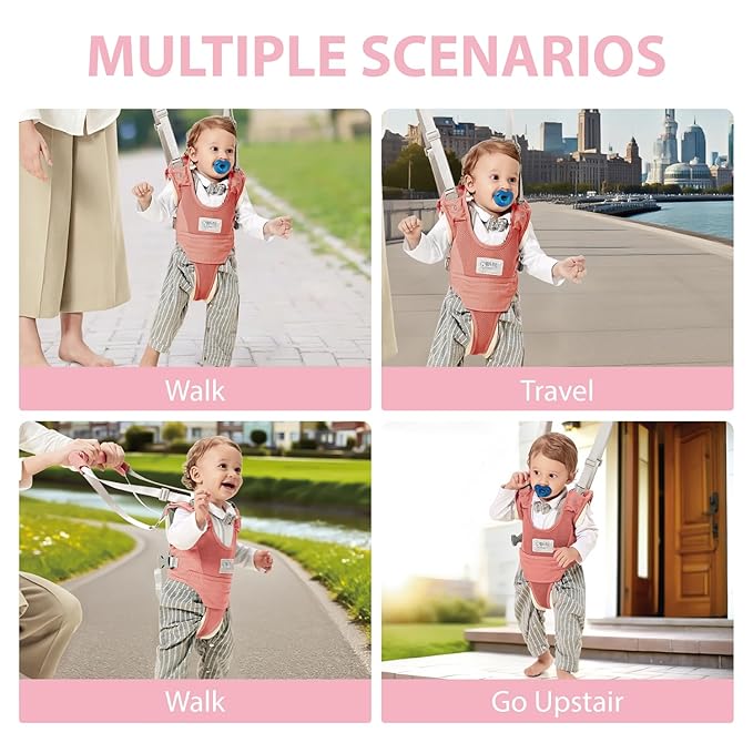 Baby Walking Harness-Handheld Assistant Belt- Toddler Infant Walking Aid for Trainer & Support 7-24 Month Old (summer-Pink-1819)