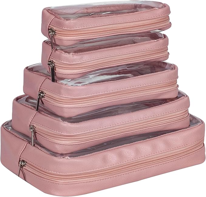 TSA Approved 5-Piece Diaper Bag Organizer Pouch Set Clear Waterproof TPU Kids Toiletry Storage Set Travel Packing Clutch Cube Bags for Baby Nursing