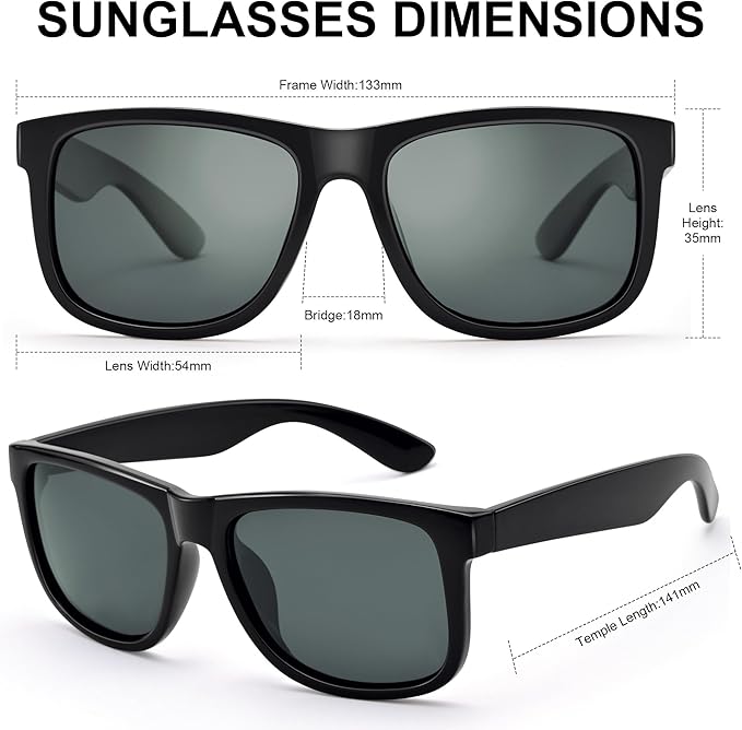 UV400 Polarized Sunglasses Men Women, Classic Square Lightweight Shades, Anti-Glare HD Trendy Sunnies for Leisure