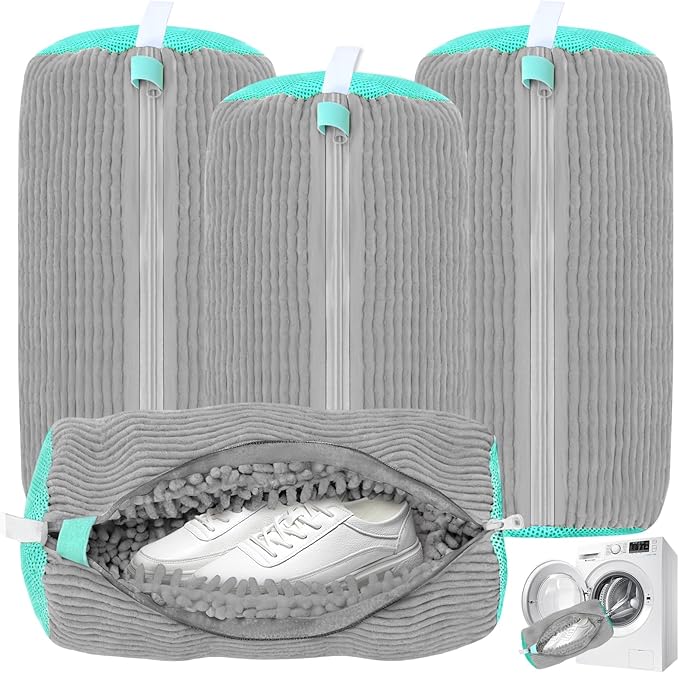 Shoe Washing Machine Bag, Shoe Cleaning Bag, Reusable Laundry Shoes Bag for Washer & Dryer Cleans & Protects All Shoes Types 4PCS (Grey)