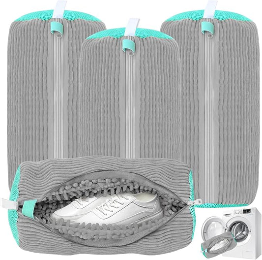 Shoe Washing Machine Bag, Shoe Cleaning Bag, Reusable Laundry Shoes Bag for Washer & Dryer Cleans & Protects All Shoes Types 4PCS (Grey)