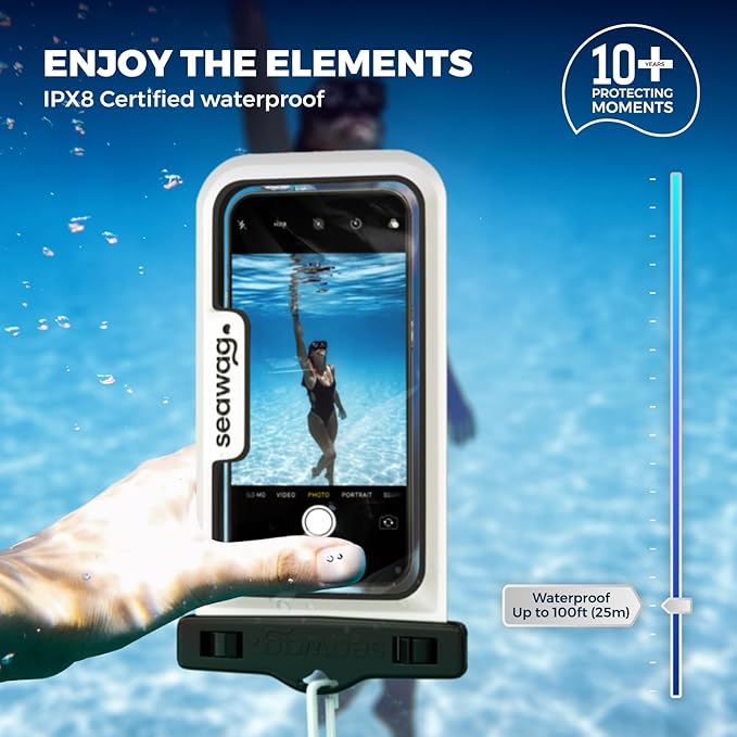 SEAWAG Next Waterproof Phone Case with Lanyard, Floating IPX8 Pouch for iPhone 17 16 Pro Max 15 14 13 12 11 and Samsung Galaxy S25 S24, Beach Cruise Travel Essentials, 1 Pack Black