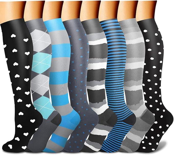 CHARMKING Compression Socks for Women & Men Circulation (8 Pairs) 15-20 mmHg is Best Support for Athletic Running,Cycling