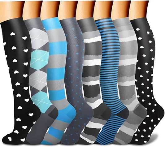 CHARMKING Compression Socks for Women & Men Circulation (8 Pairs) 15-20 mmHg is Best Support for Athletic Running,Cycling