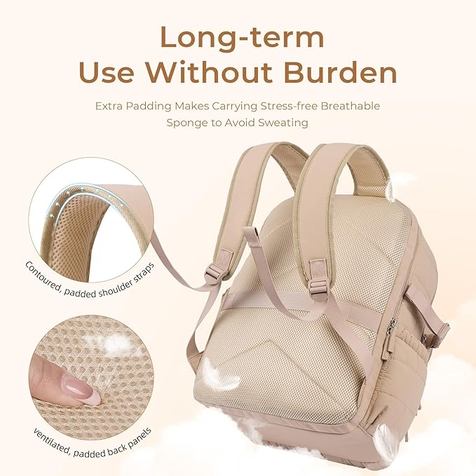 CLUCI 17.3 Inch Laptop Backpack for Women, Anti Theft Travel Backpack, Puffer Quilted Work Backpack, Water Resistant College Bookbag, Carry on backpack with RFID (Khaki)