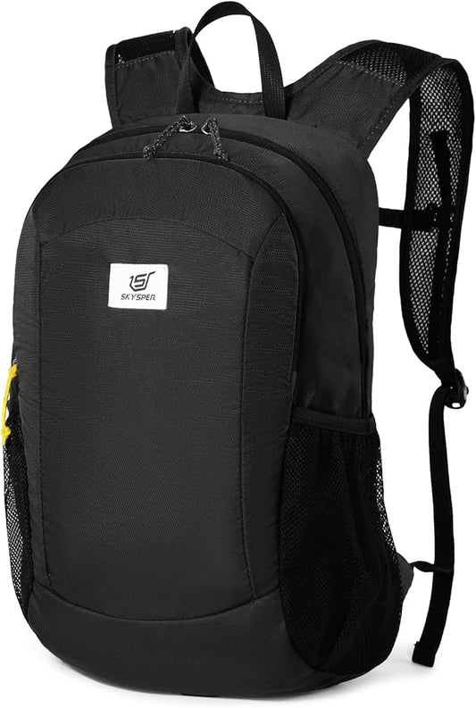 SKYSPER 16L Hiking Backpack Lightweight Small for Women Men, Foldable Packable Daypack - Travel Camping Backpack, Outdoor Hiking Bag （Black）