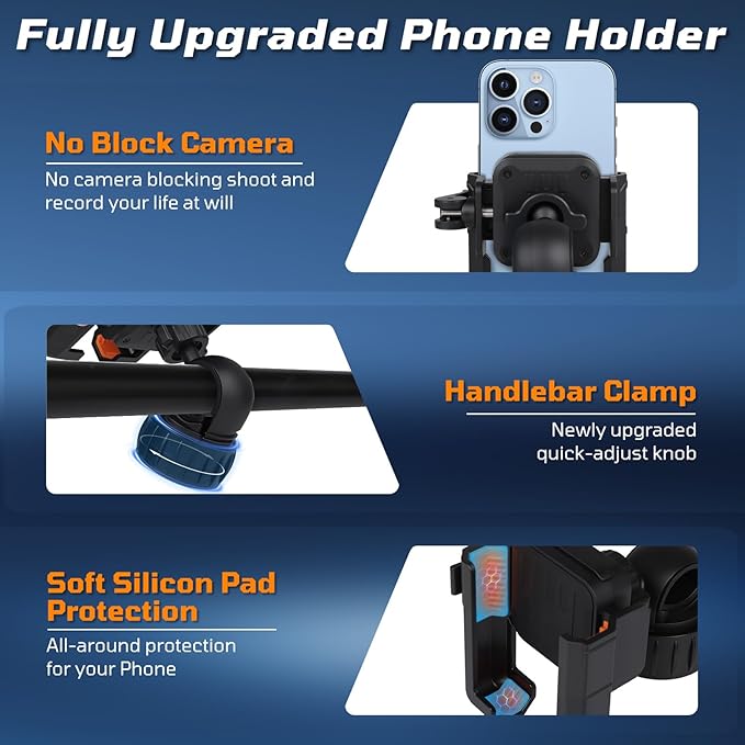 Golf Push Cart Phone Holder with Security Double Lock, Hands-Free 360° Rotatable Phone Mount Compatible with Clicgear, Sun Mountain, Caddy, Bag Boy,Golf Push Cart Accessories for Cell Phones