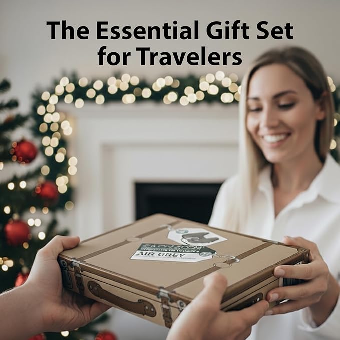 FLOWZOOM Air Inflatable Neck Pillow for Traveling on Plane - H-Shape Hooded Travel Pillow with 5 Snooze Modes, Fast Inflation, Pressure Control, Cozy Clip-On Hood & Plushy Cover - Size L, Silver Gray