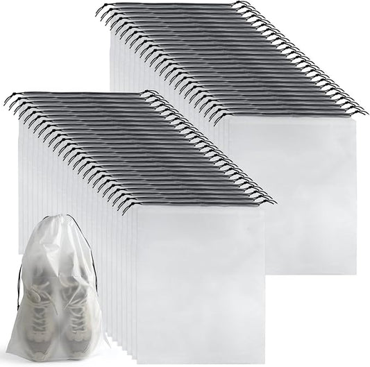 50 Pcs Shoe Bags for Travel，PLULON 15.7" x 11.8" Clear Drawstring Storage Plastic Bags Shoes Organizer for Packing Waterproof Dustproof Women Men Portable Travel Essentials