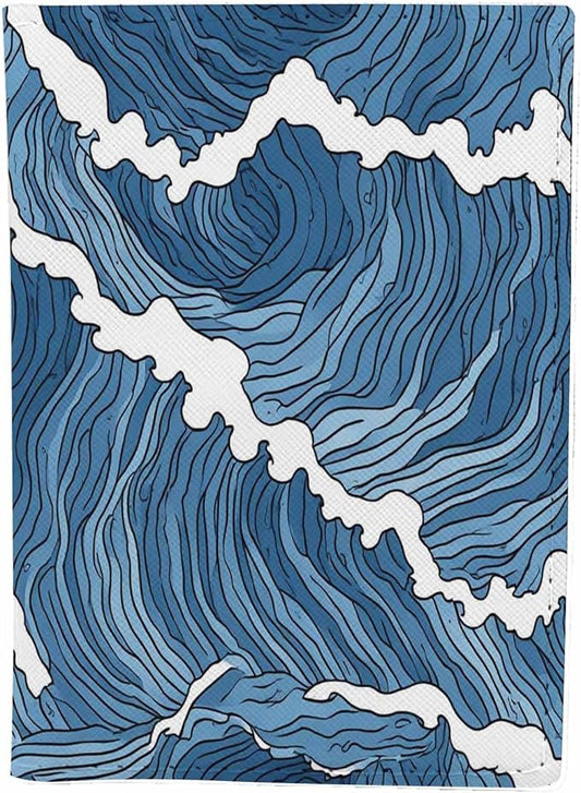 Wave Passport Holder for Travel Japanese Abstract Blue White Surf PU Leather Passport Cover Wallet Cute Passport Card Holder for Women and Men