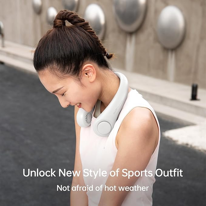 JISULIFE Neck Fan Portable, Personal Wearable Fan with Battery Rechargeable, Bladeless Travel Cooling Design with Powerful Wind, 3 Speeds, Quiet, Gifts for Men/Women/Friends - Grey