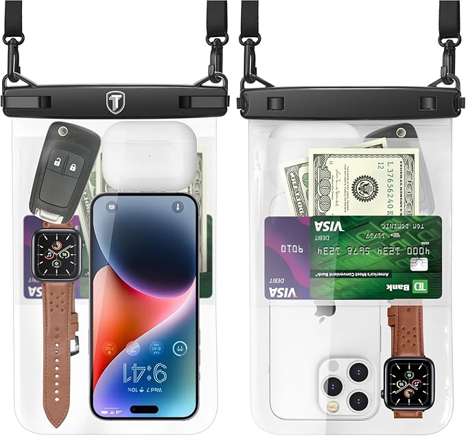 NJJEX [Up to 10" Large Waterproof Phone Pouch Bag - 2 Pack Waterproof Phone Case Dry Bag for Samsung Galaxy S25 Ultra S24 S23 S22 S21 S20 A14 A15 A35 A16 A36 iPhone 16 Pro Max 16E 15 14 13 12 11 Xr X