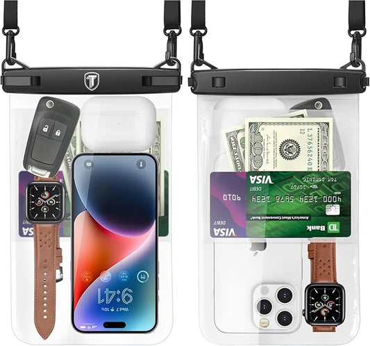 NJJEX [Up to 10" Large Waterproof Phone Pouch Bag - 2 Pack Waterproof Phone Case Dry Bag for Samsung Galaxy S25 Ultra S24 S23 S22 S21 S20 A14 A15 A35 A16 A36 iPhone 16 Pro Max 16E 15 14 13 12 11 Xr X