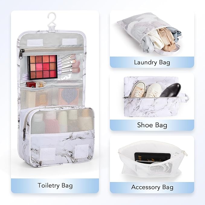 8 Set Compression Packing Cubes for Travel Essentials,Compressible Expandable Packing Cubes for Suitcase,OlarHike Luggage Organizer Bags for Travel,Handy Helper for Organizing Clothes(White Marble)