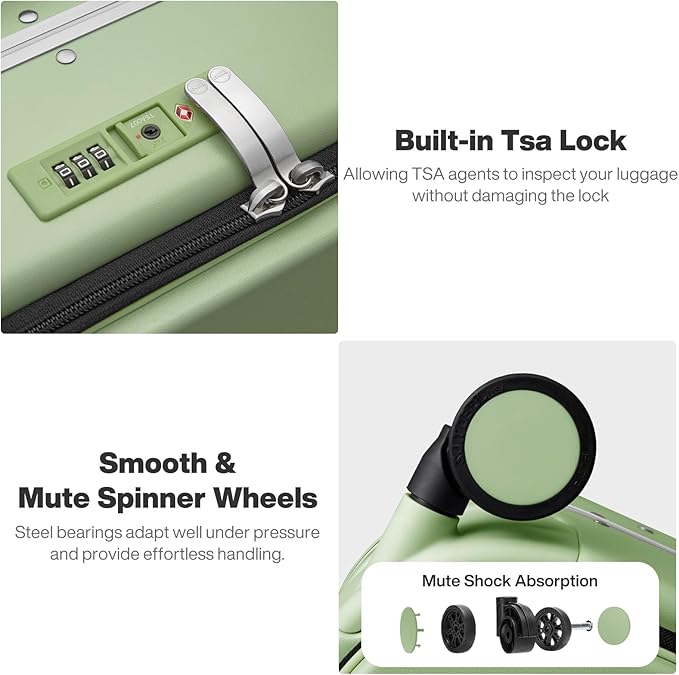 mixi 26 Inch Large Checked Luggage PC Hard Shell Suitcase Top Opening Aluminum Frame Travel Suitcases with Wheels, Avocado Green