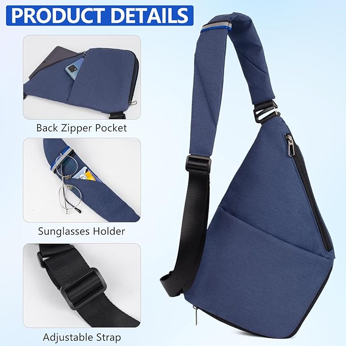 Crossbody Bags For Men, Lightweight Crossbody Sling Backpack, Sling Bag Anti Thief Chest Bag Daypack For Travel Hiking (Navy Blue)