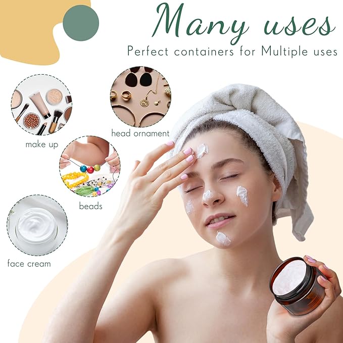 SATINIOR 12 Pack Plastic Container Jars with Lids Round Clear Travel Cosmetic Container Jars for Toiletries, Lotion, Cream, Ointments, Makeup, Rhinestone, Samples, Kitchen Storage(1 oz,Amber)