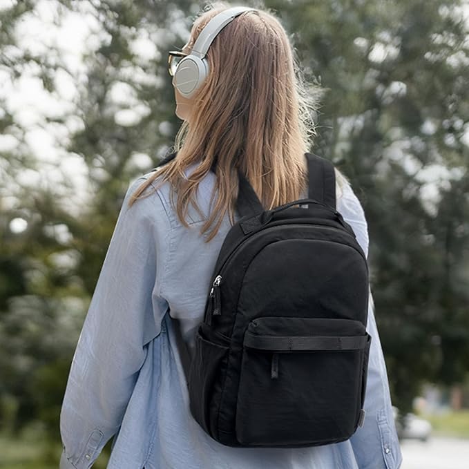 G4Free Small Nylon Backpack for Women Men, Lightweight Backpack Daypack for Travel Work Hiking, Black