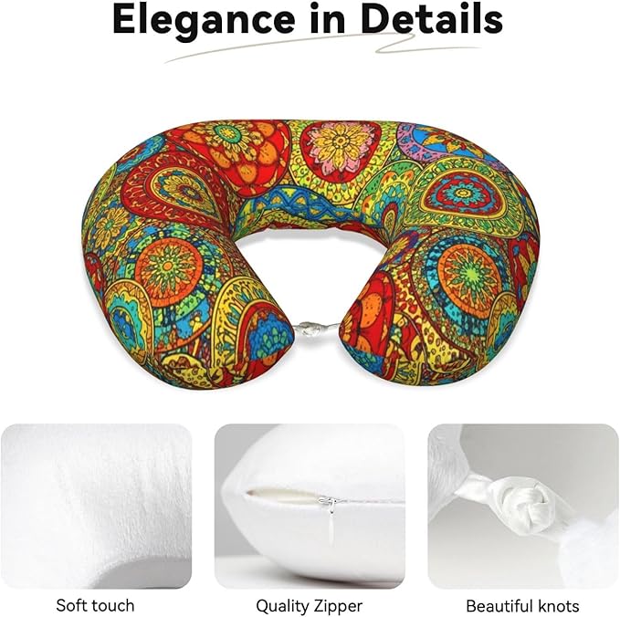 Comfortable Travel Pillow for Pain Relief Sleeping, Memory Foam Airplane Car Neck Pain Pillows Trippy Mandala Flower Gear, Funny Chin Head Support Cushion