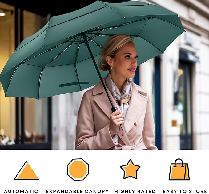 MRTLLOA 49/54/62 Inch Large Folding Golf Umbrella, Oversize Double Canopy Vented 10 Ribs Windproof Compact Travel Umbrellas for Rain