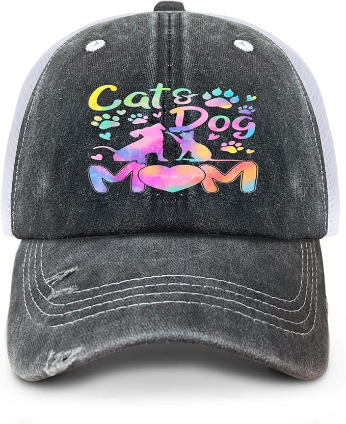 Cat Mom Proud, Cat Lover Mom Ripped Hole Paw Design hat Outdoor Cap for Grandpa