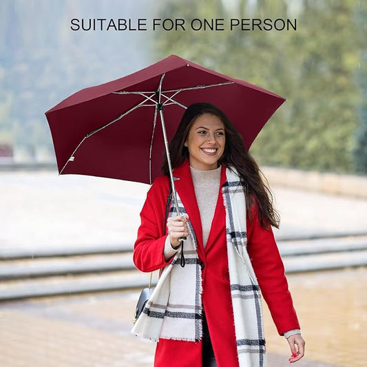 LEAGERA Compact Travel Umbrella for Purse - Flat Handle, Waterproof for Light Rain