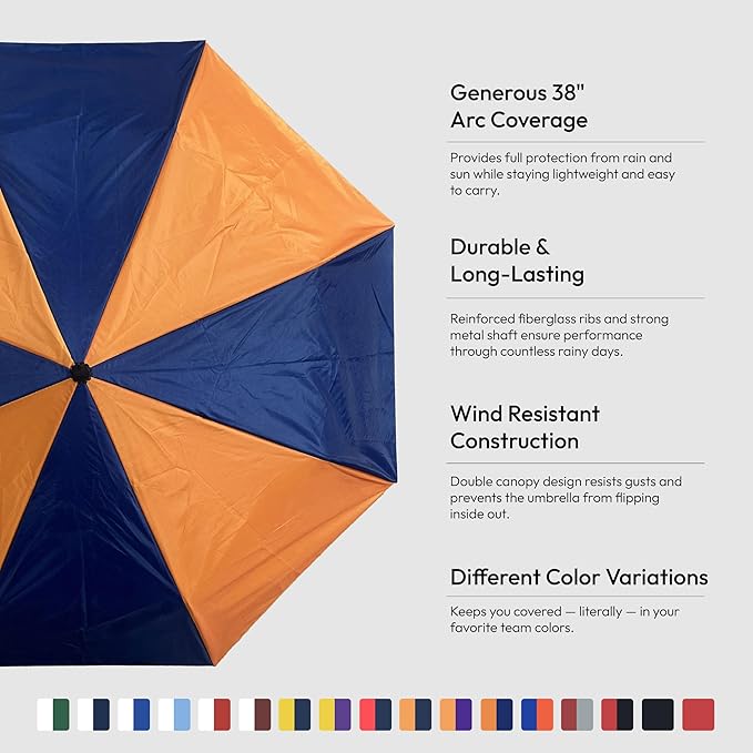 Topsy Turvy Compact Umbrella for Sports Games, Travel, Rain, UV Protection, & Everyday Use, Team Colors