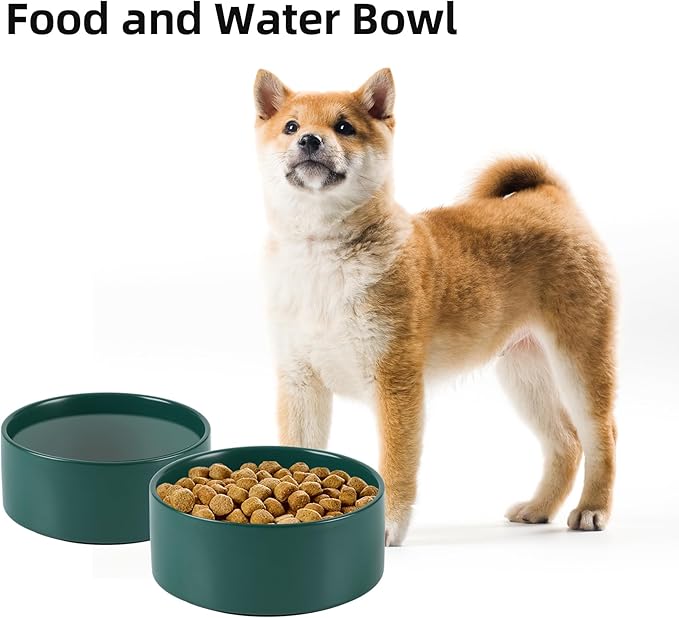 Ceramic Dog Bowl, Food and Water Bowl for Medium Breed Dog, Pet Bowl for Replacement (7.3 inch, Single Bowl, Green)