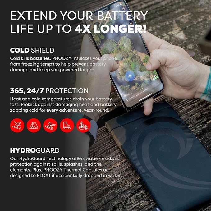 PHOOZY Apollo II Thermal Phone Case Cold Weather Insulated Pouch | Extends Battery Life 4X | NASA Tech Skiing Snowboard Accessories | Military Grade | Large - Black