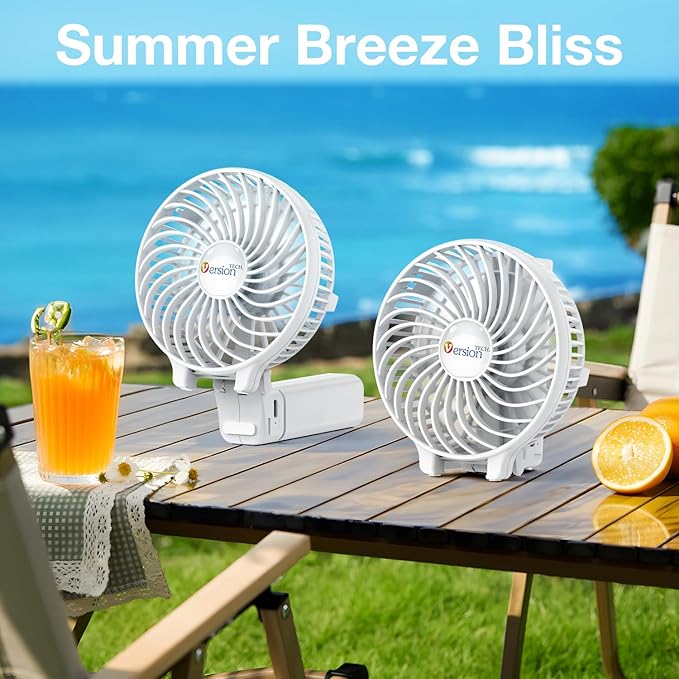 VersionTECH. Portable Handheld Fan, Powerful+Durable+4000mAh+180° Foldable, Mini Table Fans with USB Rechargeable Battery Operated Cooling Accessories for Personal Use, Travel, Office White