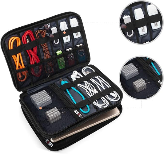 BUBM Double Layer Electronic Accessories Organizer, Travel Gadget Bag for Cables, USB Flash Drive, Plug and More, Perfect Size Fits for iPad Mini (Medium, Dark Blue)