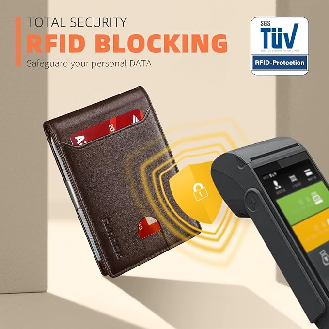 RUNBOX Slim Wallets for Men - Leather Money Clip Mens Wallet - RFID Blocking Front Pocket Bifold Wallet - Thin Credit Card Holder with Gift Box