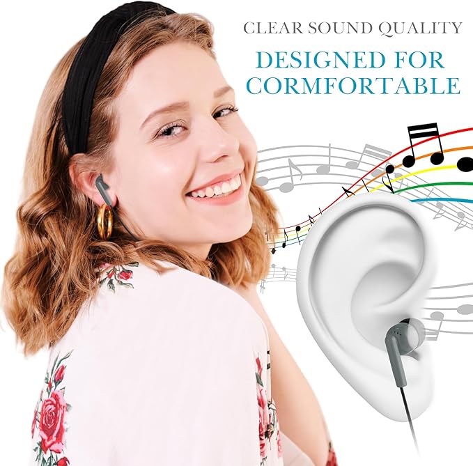 Kanayu 100 Pack Wired Earbuds Bulk for Classroom Ear Headphones Wired Basic Student Earbuds No Microphone with 3.5MM Jack for Class Laptop School Library, Individually Bagged (Gray)