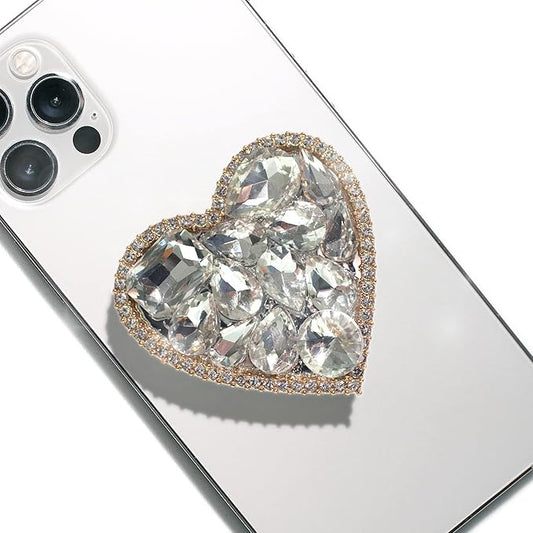 OnTheGrip Cute Cubic Diamond Heart Shape Design Collapsible Expandible Mobile Phone Grip Stand Holder for Smartphone Tablet Cell Phone Accessory (Gold Big)