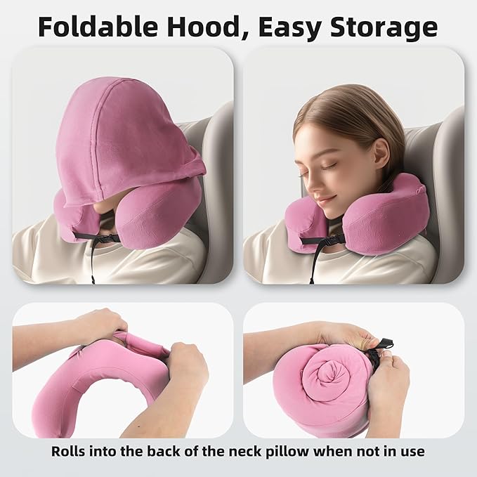Privacy-Friendly Hooded Travel Pillow for Kids & Adults, Sensory-Friendly, Memory Foam Neck Support for Airplane, Car & Train, Breathable Fabric, Portable, Ultimate Comfort