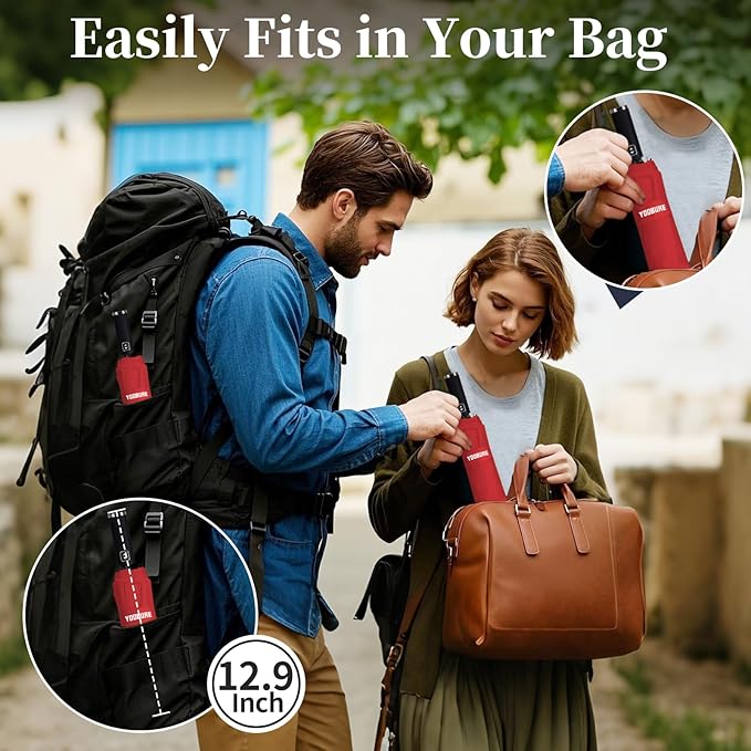 Yoobure Windproof Travel Umbrella with Wood Handle - Automatic Umbrellas for Rain & UV Sun Protection, Compact 46" Large Canopy, Lightweight Backpack Portable for Walking & Outdoor